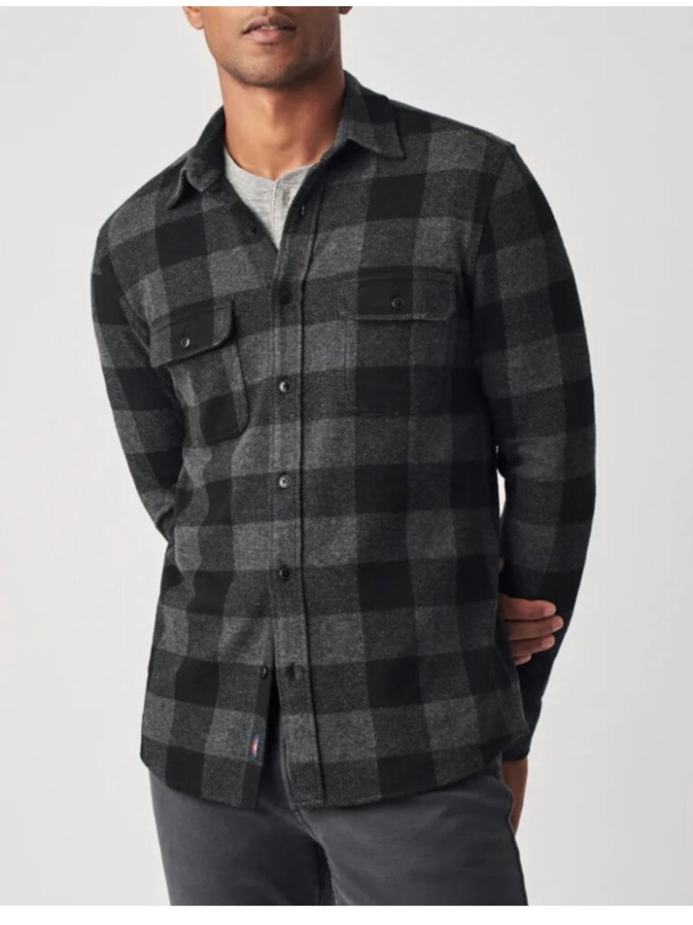 FAHERTY Legend Sweater Charcoal Black Buffalo Button Up Shirt. Size Large.